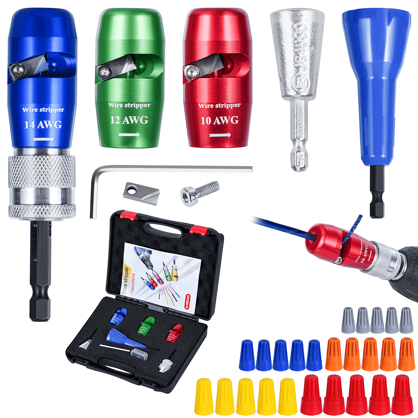 Apxton Wire Stripper for Drill, US Standard Electric Wire Stripper Tool for Drill, Wire Strippers for 10/12/14 AWG, Wire Stripping and Twisting Tool Set