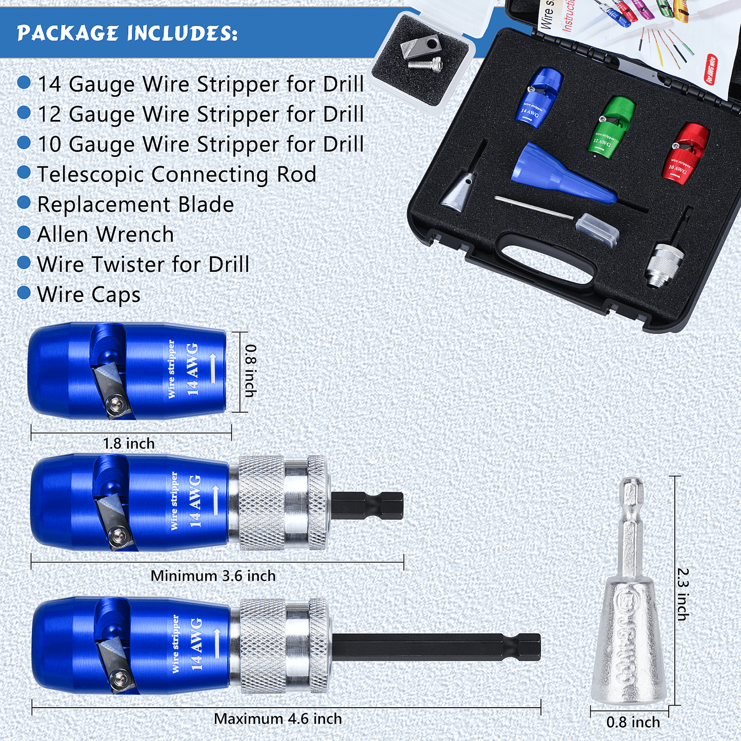 Apxton Wire Stripper for Drill, US Standard Electric Wire Stripper Tool for Drill, Wire Strippers for 10/12/14 AWG, Wire Stripping and Twisting Tool Set