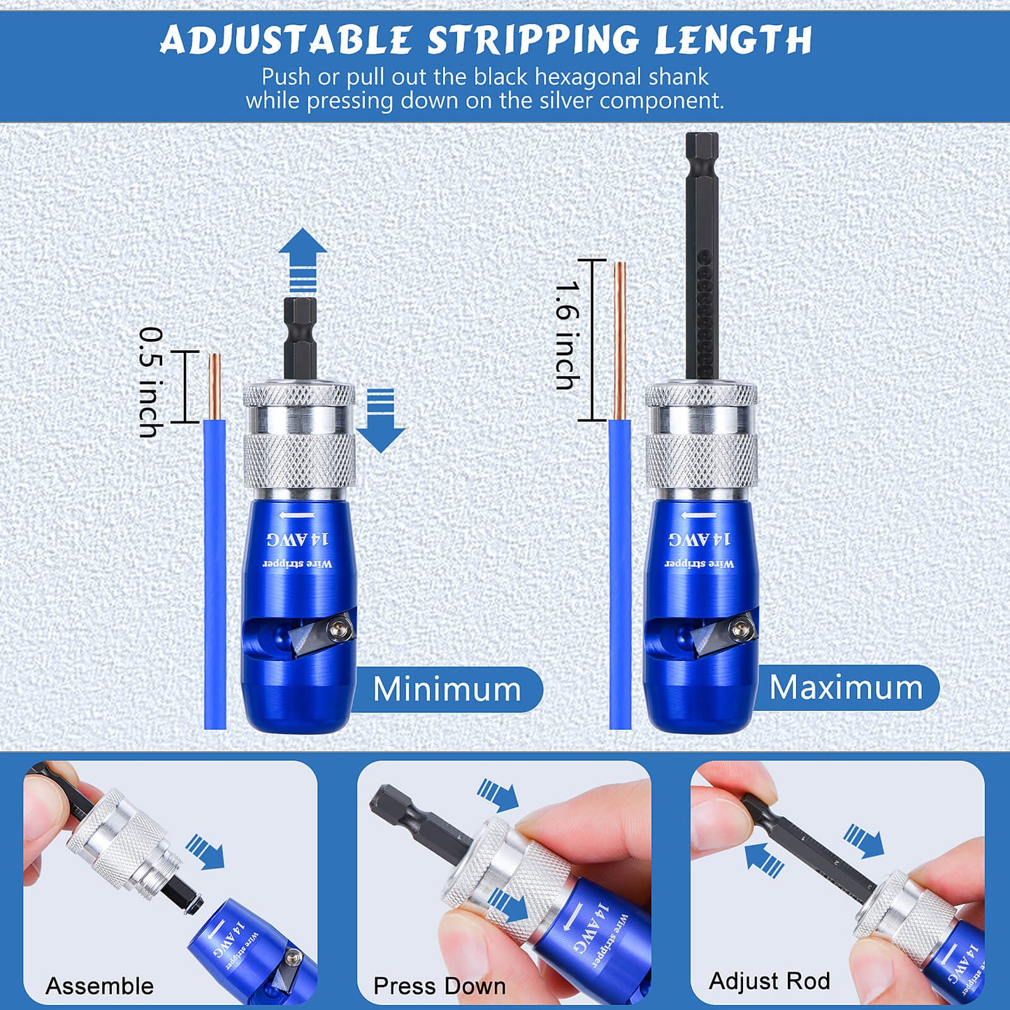 Apxton Wire Stripper for Drill, US Standard Electric Wire Stripper Tool for Drill, Wire Strippers for 10/12/14 AWG, Wire Stripping and Twisting Tool Set