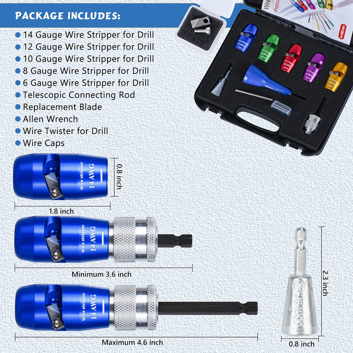 Apxton Wire Stripper for Drill, US Standard Electric Wire Stripper Tool for Drill, Wire Strippers for 6/8/10/12/14 AWG, Wire Stripping and Twisting Tool Set