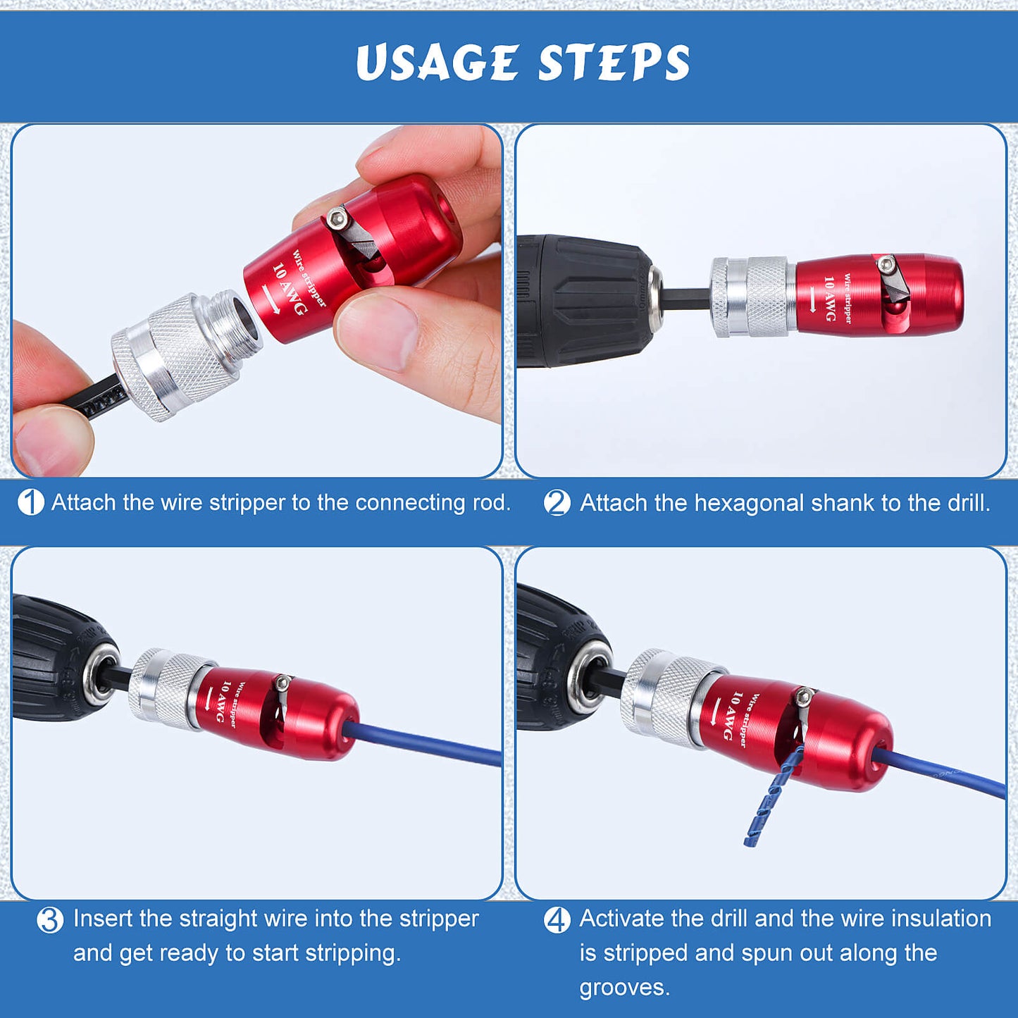 Apxton Wire Stripper for Drill, US Standard Electric Wire Stripper Tool for Drill, Wire Strippers for 6/8/10/12/14 AWG, Wire Stripping and Twisting Tool Set