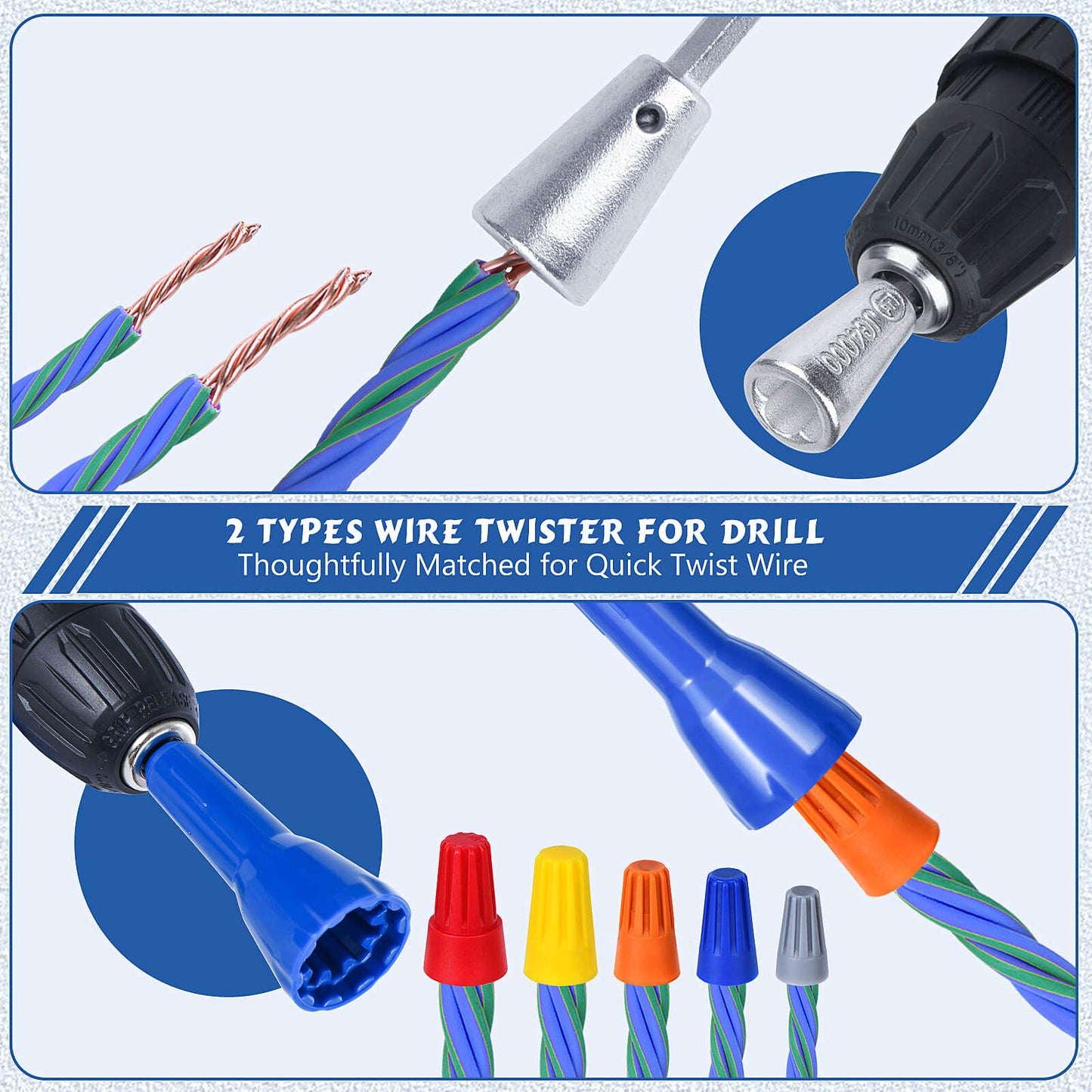 Apxton Wire Stripper for Drill, US Standard Electric Wire Stripper Tool for Drill, Wire Strippers for 6/8/10/12/14 AWG, Wire Stripping and Twisting Tool Set