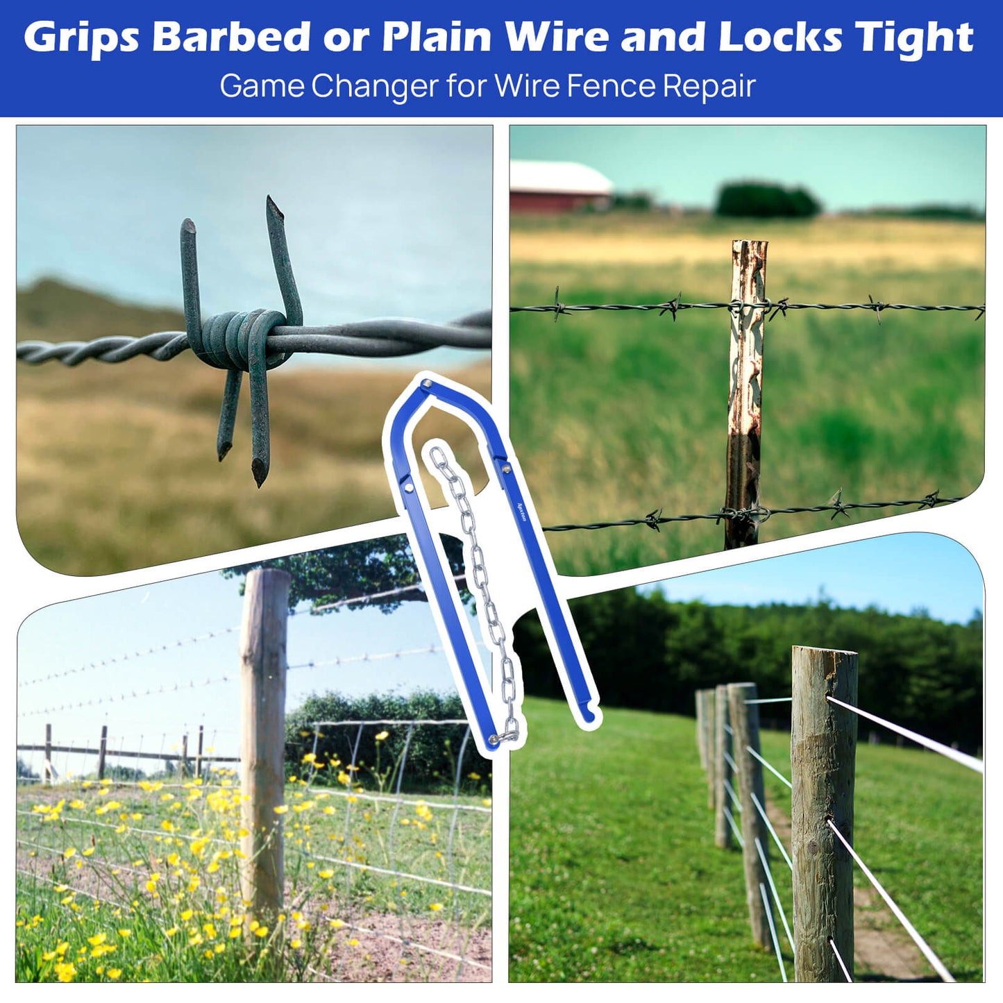 Fence Tightener, Fence Stretcher Tool for Repairing Barbed Wire Fences, Heavy Duty Barb Wire Tightener for Cattle Fences, Fencing Tools for Farm