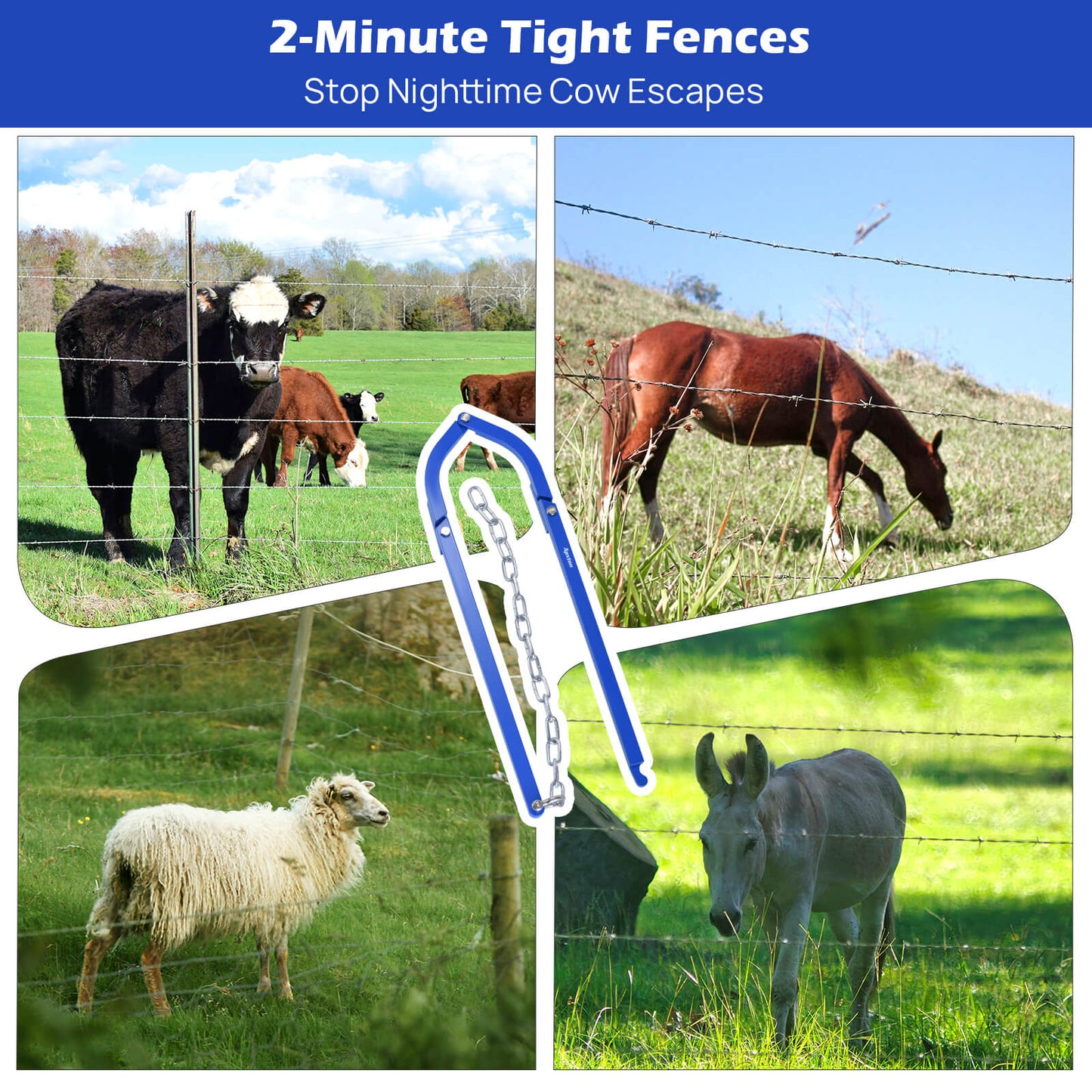 Fence Tightener, Fence Stretcher Tool for Repairing Barbed Wire Fences, Heavy Duty Barb Wire Tightener for Cattle Fences, Fencing Tools for Farm