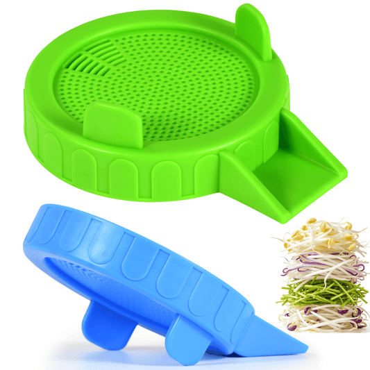 Apxton Sprouting Lids for Wide Mouth Mason Jars (3.38"/86mm) | 2-Pack, No-Rust Plastic Lids, Built-In Stand, BPA-Free, Dishwasher Safe