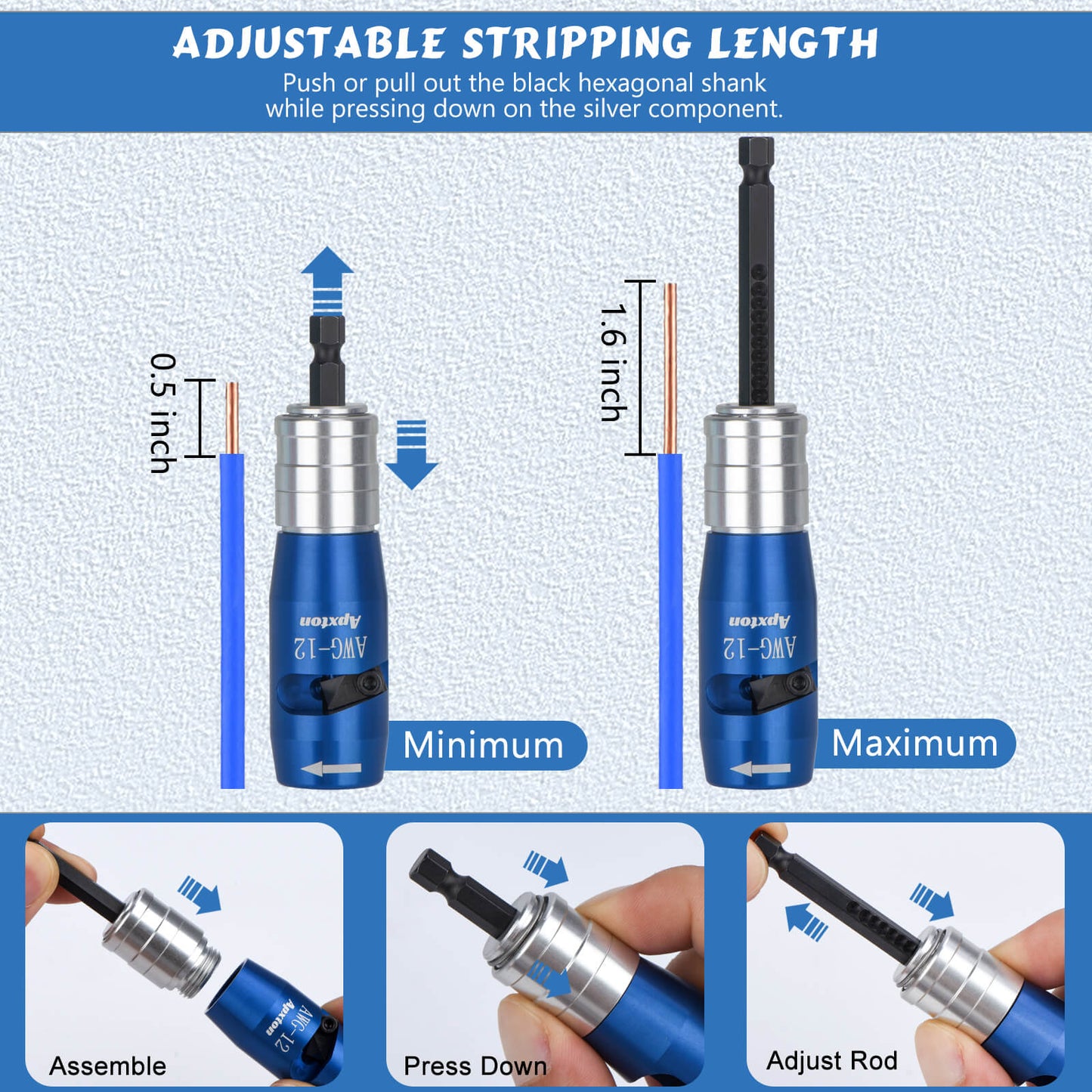 Apxton Wire Stripper for Drill, US Standard Electric Wire Stripper Tool for Drill, Drill Wire Stripper for 8/10/12/14 AWG, Wire Stripping and Twisting Tool Set